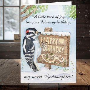 Goddaughter Happy February Birthday Woodpecker Card