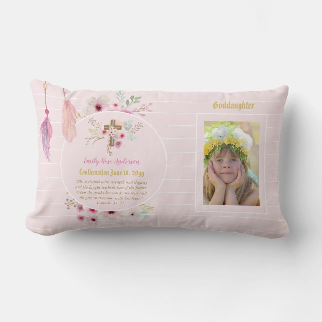Goddaughter PHOTO Confirmation or Holy Communion Lumbar Pillow (Front)