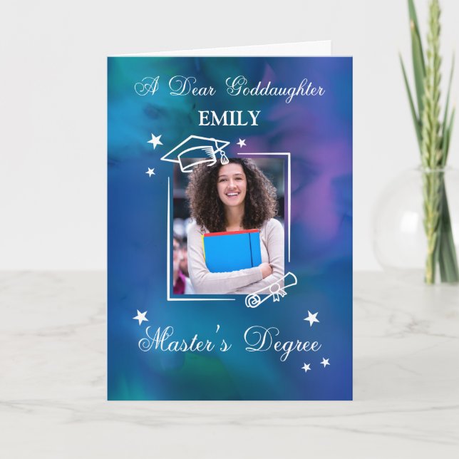 Goddaughter Photo Custom Name Master's Degree Card (Front)