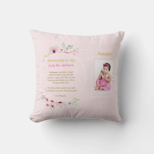 Goddaughter POEM Christening PHOTO Baptism Pink Throw Pillow