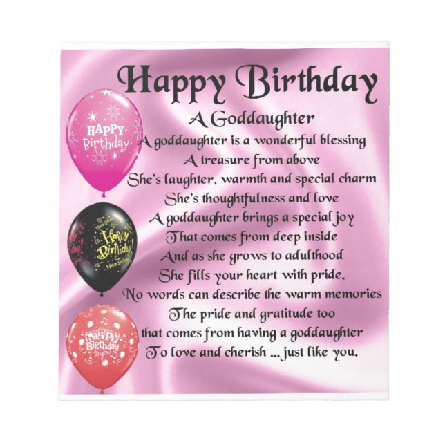 Goddaughter Poem - Happy Birthday Notepad (Front)