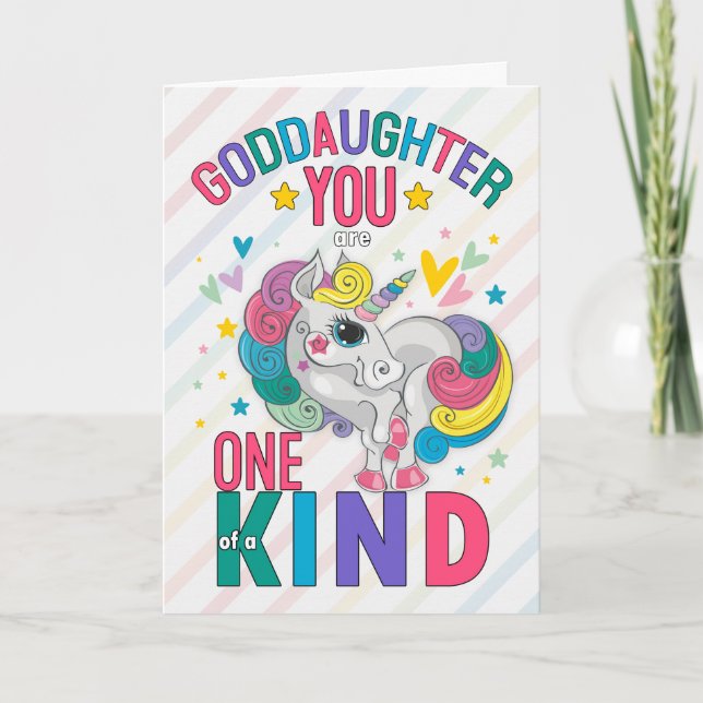 Goddaughter Rainbow Unicorn Valentine's Day Holiday Card (Front)