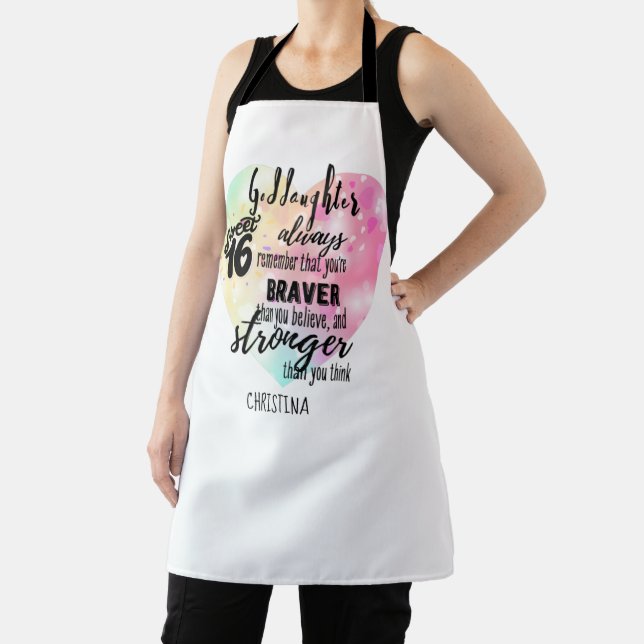 Goddaughter Sweet16 Quote Gift Braver Stronger Apron (Insitu)