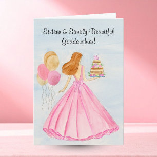 Goddaughter Sweet 16 Birthday Cake Elegant Girl  Card