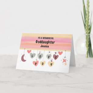 Goddaughter Valentine Hearts Moon Stars Card