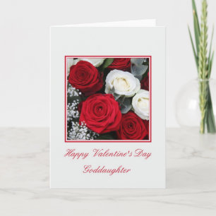 Goddaughter Valentine's Day red and white roses Holiday Card