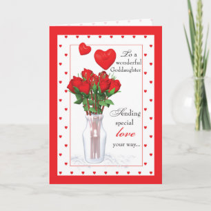 Goddaughter Valentine's Day Red Roses Hearts Holiday Card