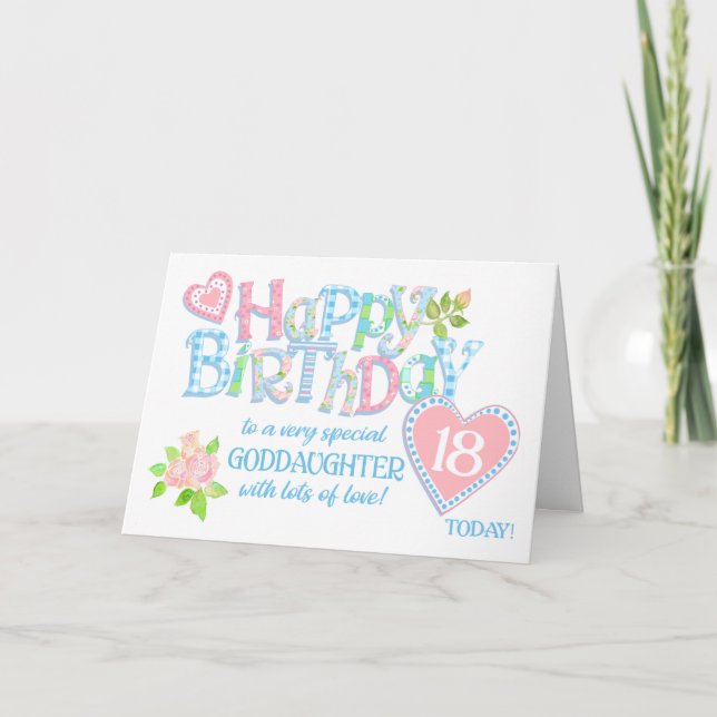 Goddaughter's 18th Birthday Roses Hearts Card (Front)