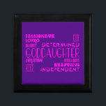 Goddaughters Baptims Christening Parties Qualities Gift Box<br><div class="desc">A modern, feminine chic and stylish gift for the best and greatest Goddaughters in the world ; presented in a range of pretty, girly colours : pink on purple ; pink on black and purple on white ; and in a collection of elegant and hip, cool and trendy fonts /...</div>