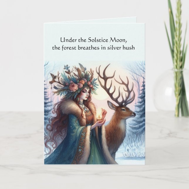 Goddess and Deer Blessed Winter Solstice  Card (Front)