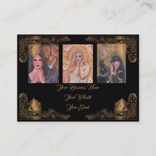 Goddess art black and gold by Renee Lavoie Business Card (Front)