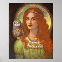 Goddess Athena, woman & Owl fantasy art Poster