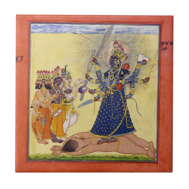 Goddess Bhadrakali Worshipped by the Gods 1675 Tile (Front)