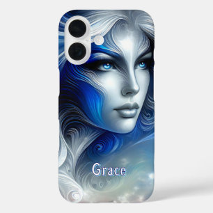 Goddess Celestial White Blue Head February - iPhone 16 Case
