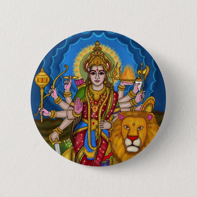 Goddess Durga Retro Vintage Button (Front)