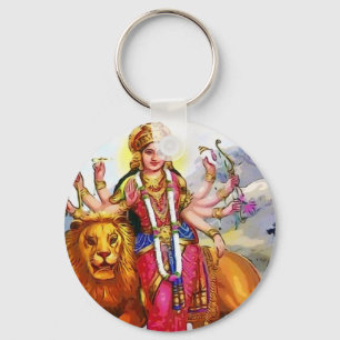 Goddess Durga with Lion Painting Keychain