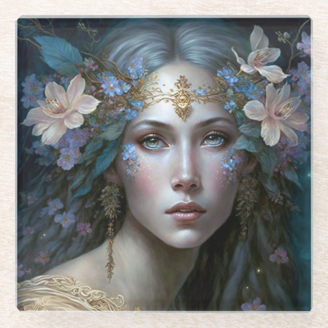 Goddess Fantasy Art Glass Coaster (Front)