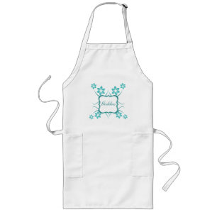 Goddess Floral Apron, Turquoise Long Apron