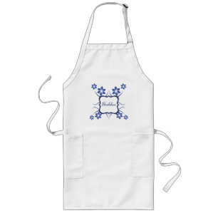 Goddess Floral Apron, Vibrant Blue Long Apron