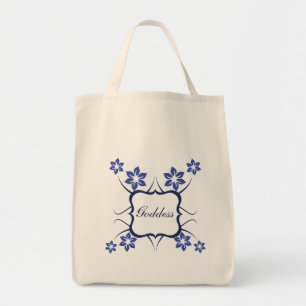 Goddess Floral Bag, Vibrant Blue Tote Bag