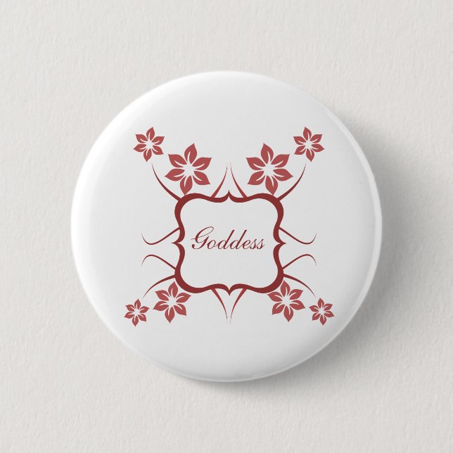 Goddess Floral Button, Brick Red 2 Inch Round Button (Front)