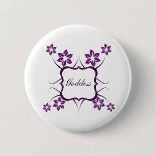 Goddess Floral Button, Dark Purple 2 Inch Round Button