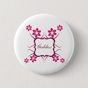 Goddess Floral Button, Magenta 2 Inch Round Button