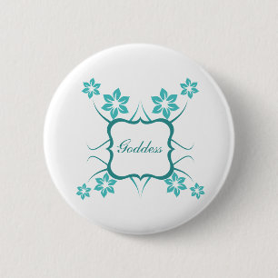 Goddess Floral Button, Turquoise 2 Inch Round Button