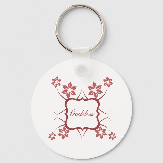 Goddess Floral Keychain, Brick Red Keychain (Front)