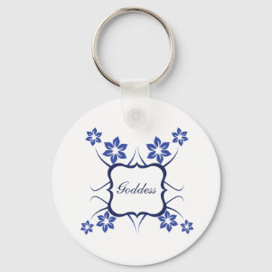 Goddess Floral Keychain, Vibrant Blue Keychain