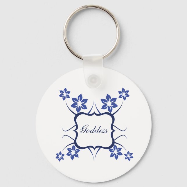 Goddess Floral Keychain, Vibrant Blue Keychain (Front)