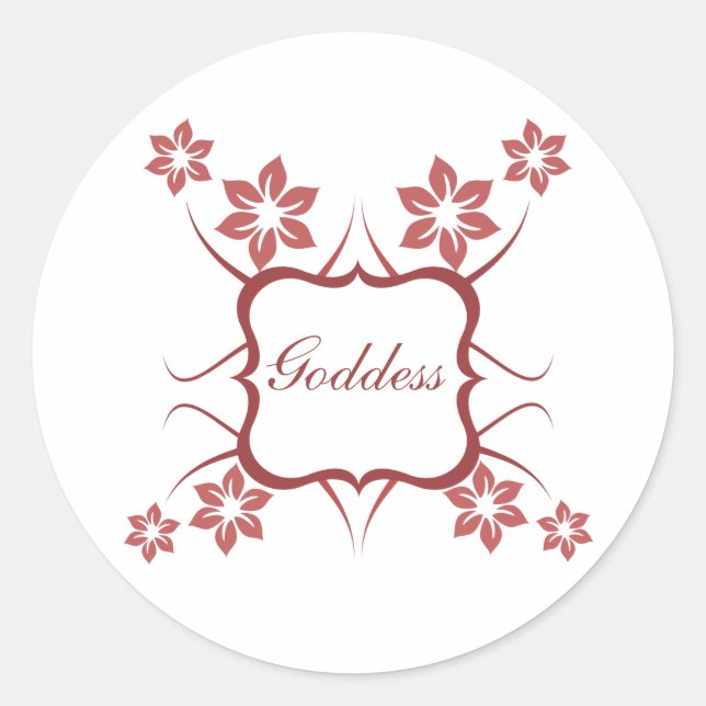 Goddess Floral Stickers, Brick Red Classic Round Sticker (Front)