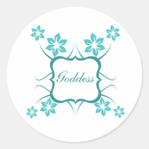 Goddess Floral Stickers, Turquoise Classic Round Sticker