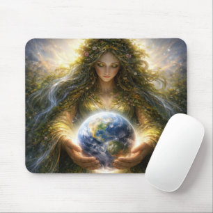 Goddess Gaia Gently Holding Planet Earth Mouse Pad