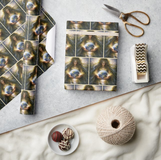 Goddess Gaia Gently Holding Planet Earth Wrapping Paper (Crafts)