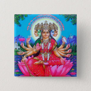 Goddess Gayatri Devi Deity 2 Inch Square Button
