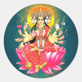 Goddess Gayatri Devi on Lotus Hindu Deity Classic Round Sticker