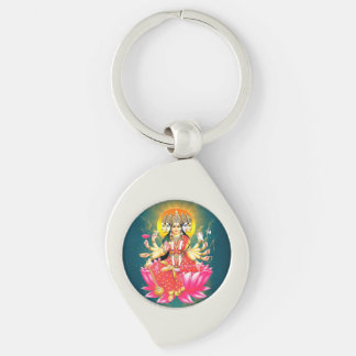 Goddess Gayatri Devi on Lotus Hindu Deity Keychain