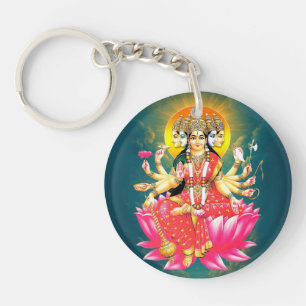 Goddess Gayatri Devi on Lotus Hindu Deity Keychain