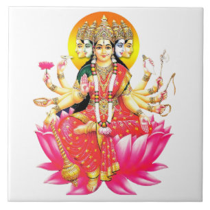 Goddess Gayatri Devi on Lotus Hindu Deity  Tile