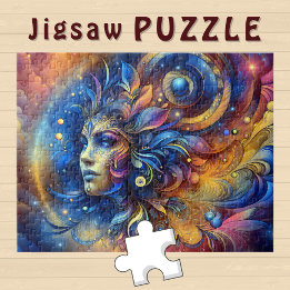Goddess Head blue Feather in Hair August -  Jigsaw Puzzle