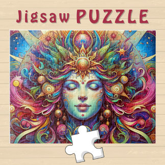 Goddess Head colourful Hair closed Eyes May -  Jigsaw Puzzle