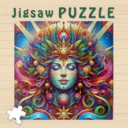 Goddess Head colourful Hair closed Eyes May -  Jigsaw Puzzle