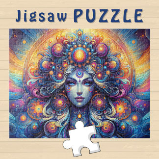 Goddess Head cosmic Hair blue Eyes September -  Jigsaw Puzzle