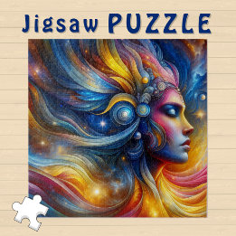 Goddess Head cosmic Hair closed Eyes June -  Jigsaw Puzzle