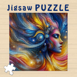 Goddess Head cosmic Hair closed Eyes June -  Jigsaw Puzzle