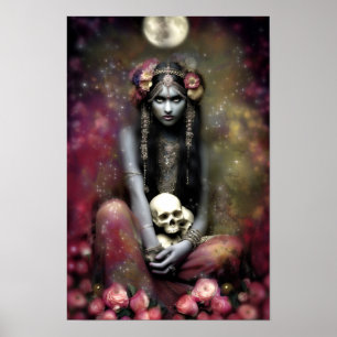 Goddess Kali Ma Art Nouveau Floral Skulls   Poster