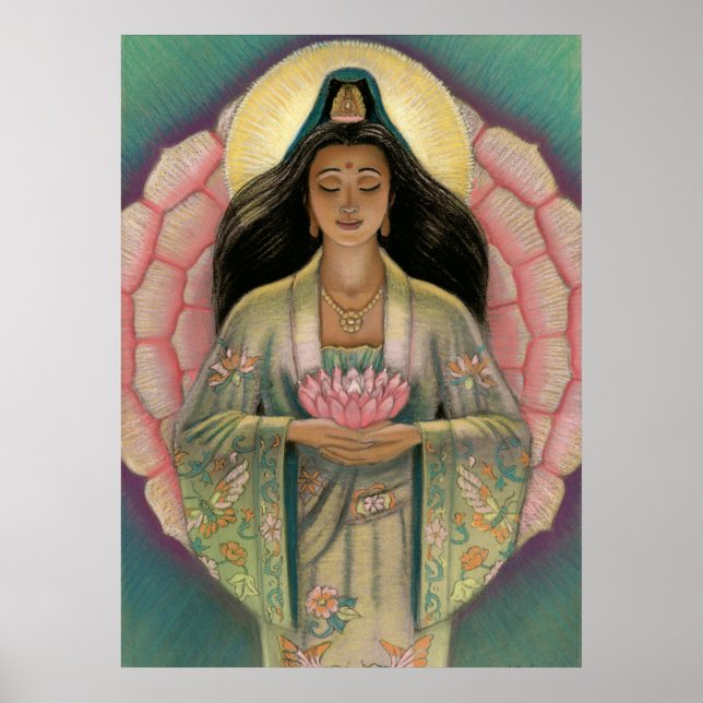 Goddess Kuan Yin "Pink Lotus Heart" poster (Front)