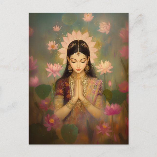 Goddess Lakshmi Surreal Floral Hindu Portrait Art Postcard (Front)