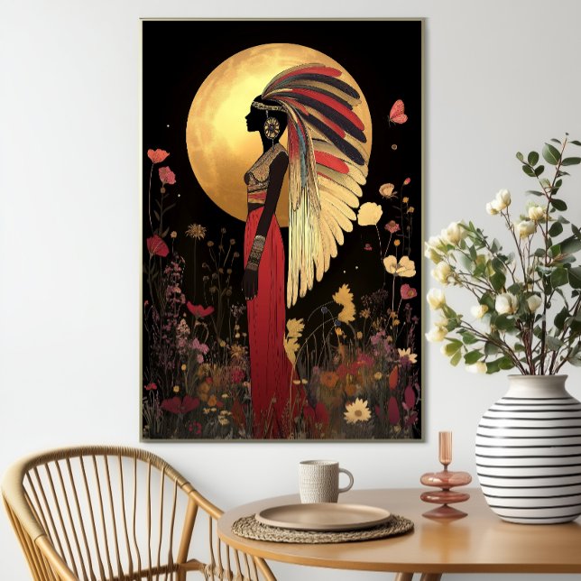 Goddess Ma'at: Egyptian Gold, Black Floral Moon Poster (Creator Uploaded)